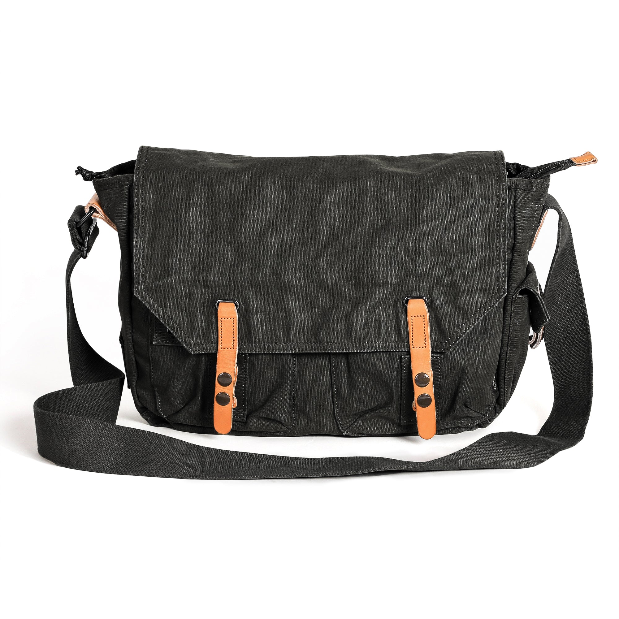 TOPWOLFS Canvas Messenger Bag Topwolf Small Crossbody Bag Casual Travel Working (Black)