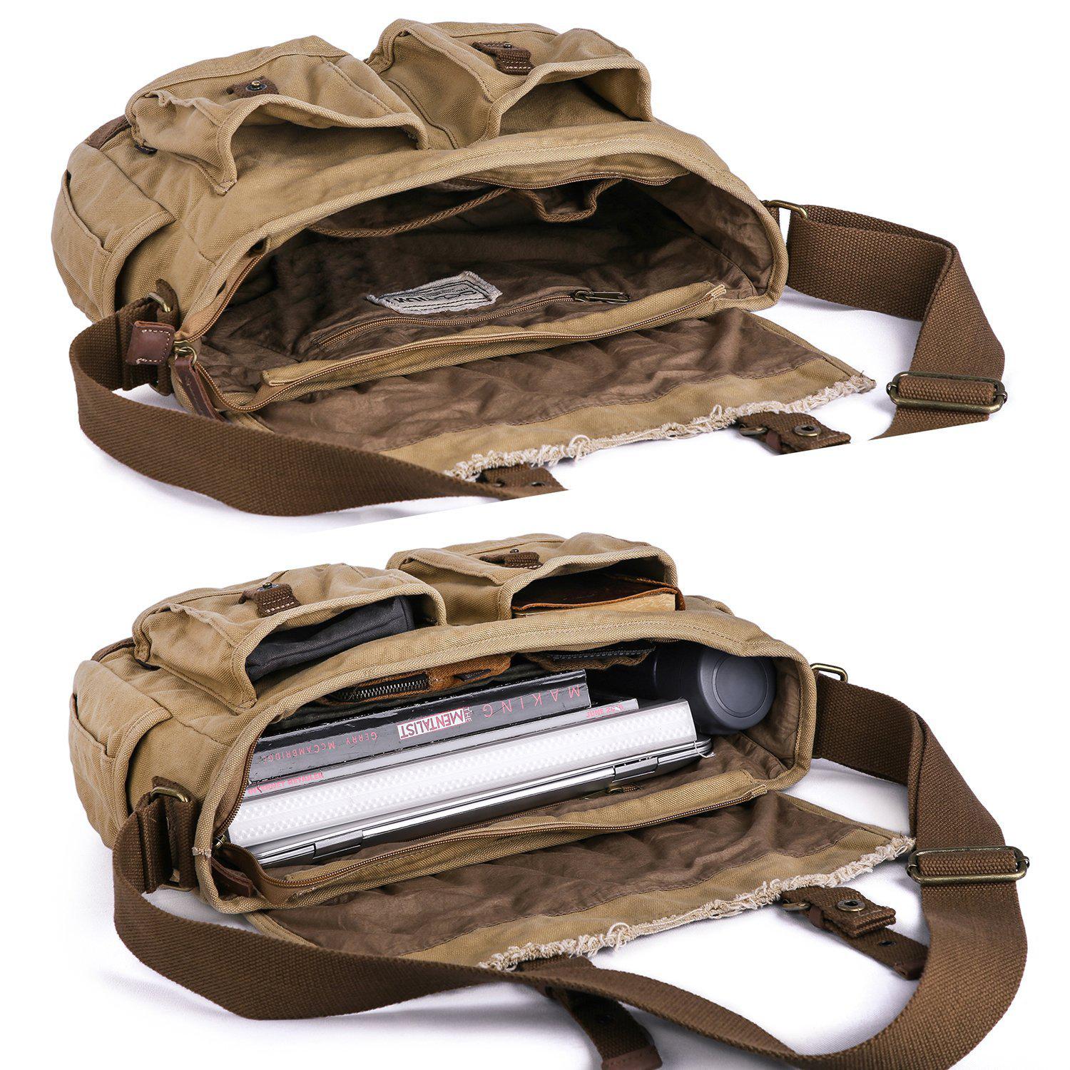 Gootium Canvas Messenger Bag - Vintage Shoulder Bag Frayed Style Boho  Satchel