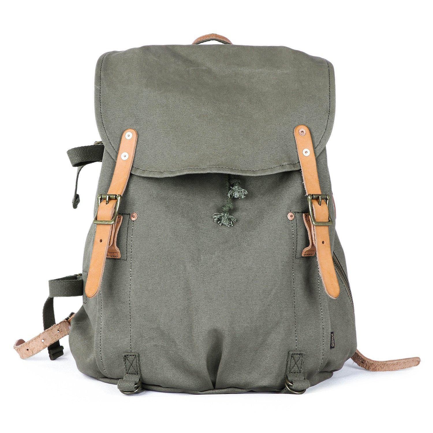 Army Green Canvas Hiking School Heavy Duty Rucksack Backpack with