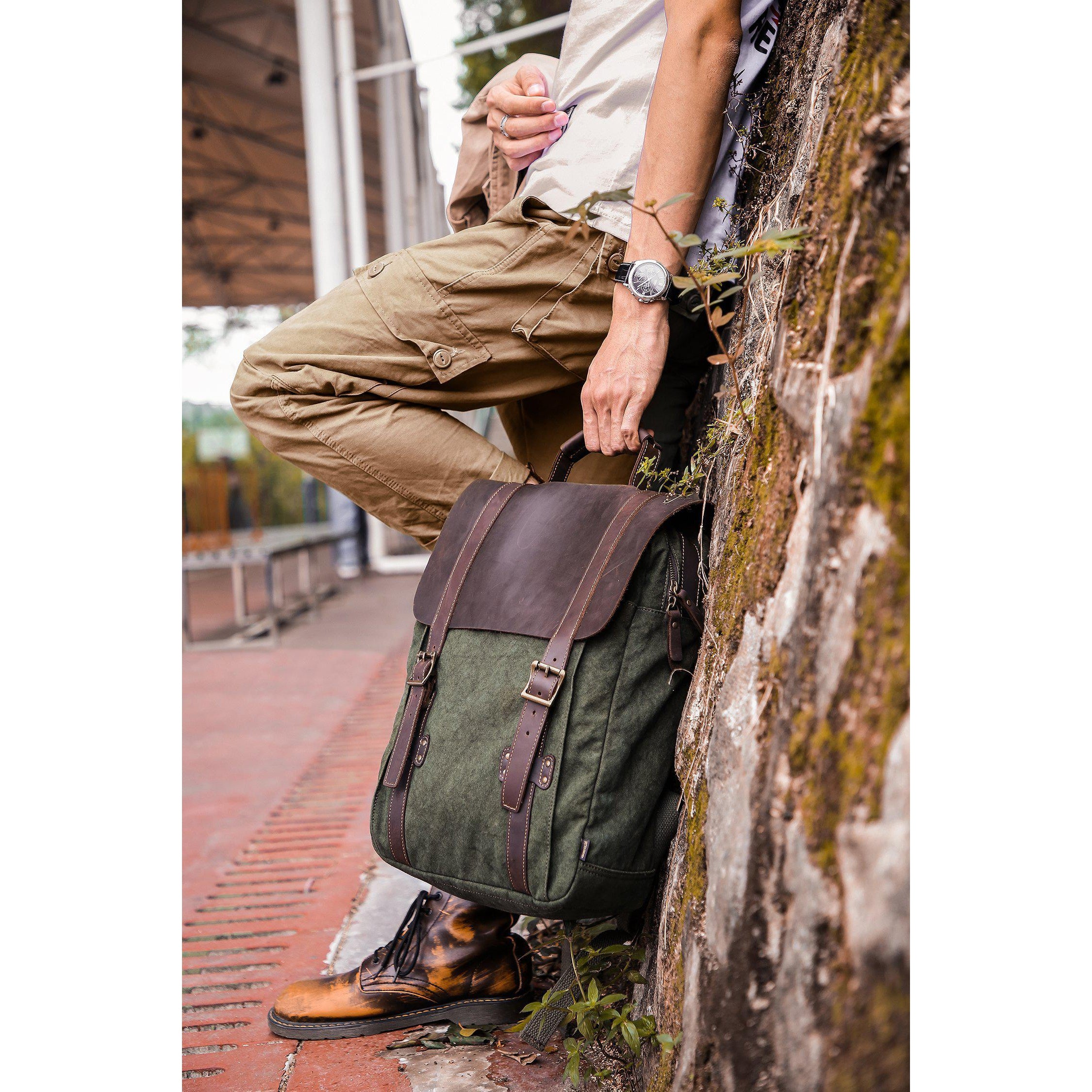Leather Canvas Backpack #71102 - Gootium
